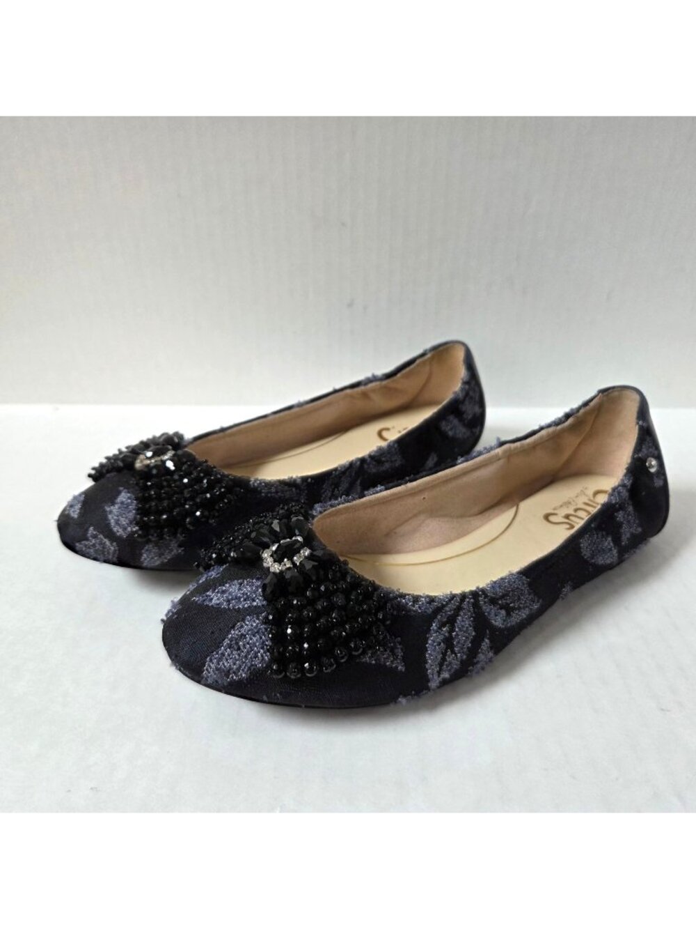 Circus by Sam Edelman 8.5 Navy Cait Ballerina Flats Rhinestone Beaded Bows